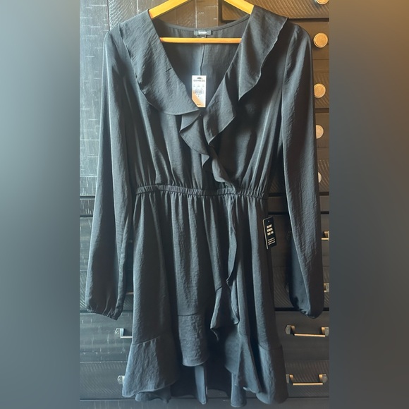 Express Dresses & Skirts - Express | Black Silky Long Sleeve Ruffle Dress S NWT COPY